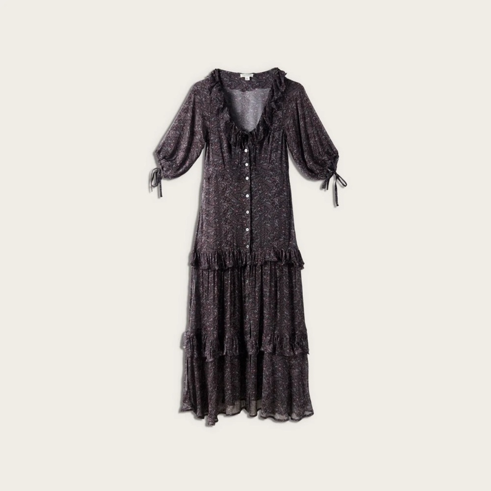 Tecovas chiffon puff sleeve ruffle tiered dress